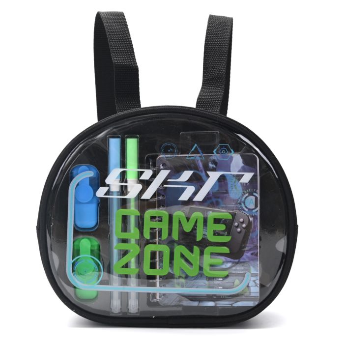 Mochila con Set libreria incluye cuaderno Gamer Negro 21X8X19cm x1u.