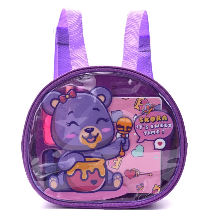 Mochila con Set libreria incluye cuaderno Gatito con orejitas 21X8X19cm x1u.