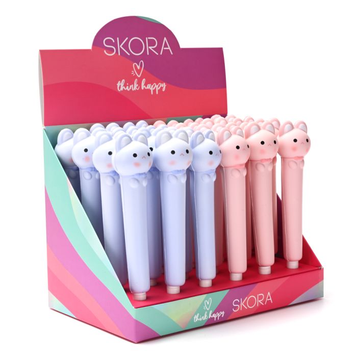 Lapicera tubular gatito con moño varios colores tinta azul x24 u.