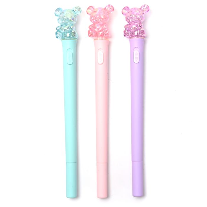 Lapicera tubular con luz osito varios colores tinta azul x36 u.