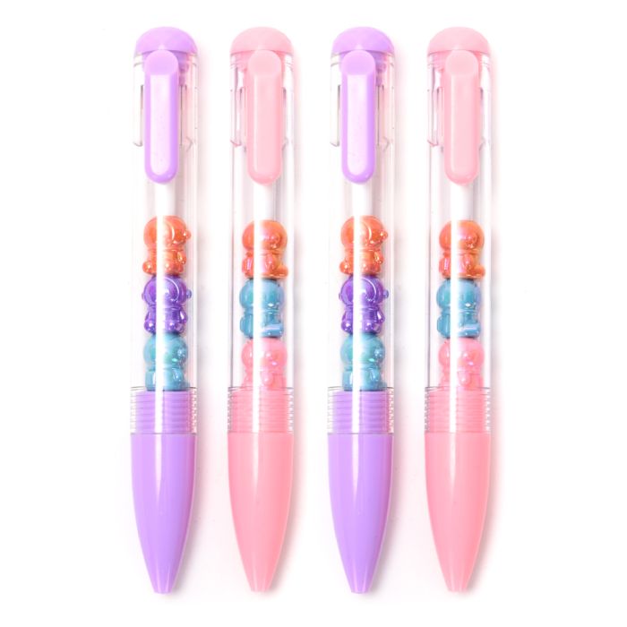 Lapicera con planetas rosa y violeta tinta azul x36 u.