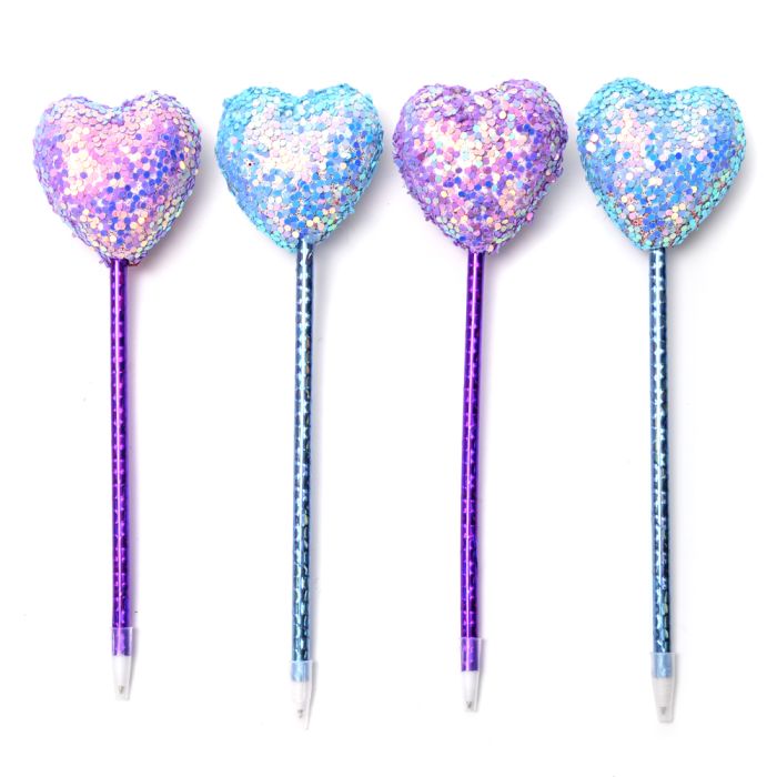 Lapicera corazon con lentejuelas x12 u..