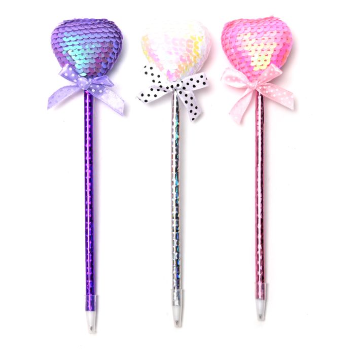 Lapicera corazon con lentejuelas x12 u..