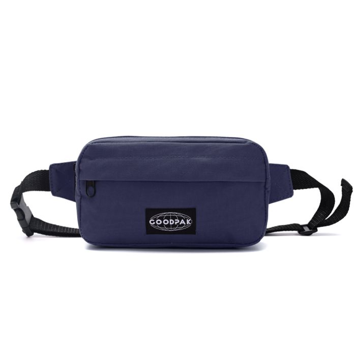 Riñonera Goodpak ovalada bolsillo delantero azul oscuro 12.5x21x6.5 cm; x1u