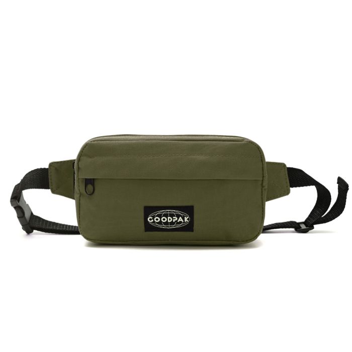 Riñonera Goodpak ovalada bolsillo delantero verde militar 12.5x21x6.5 cm; x1u