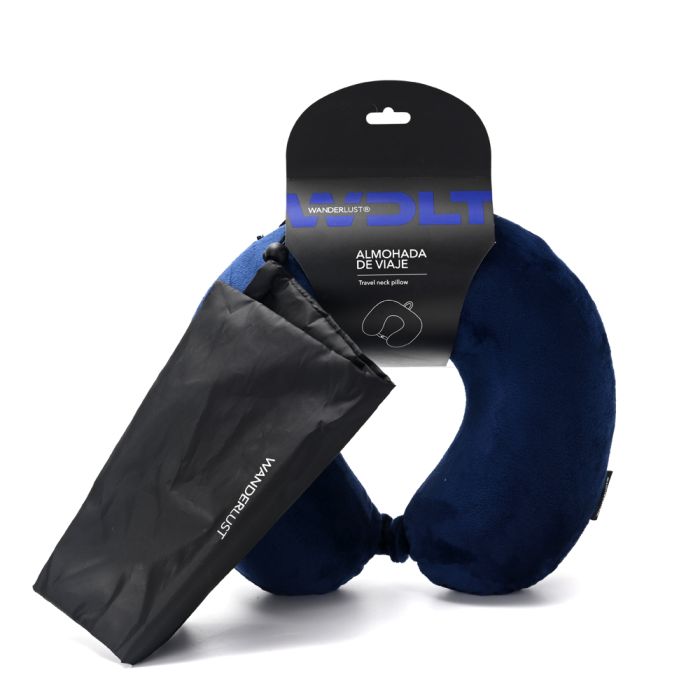 Almohadita de viaje Memory Foam Azul Oscuro plegable con bolsa de guardado Wanderlust 33x28cm - x1u