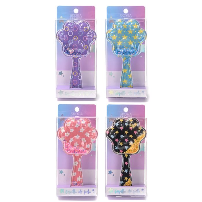Cepillo de pelo neumatico con forma de flor transparente con glitter x1u