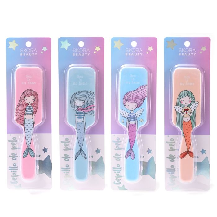 Cepillo de pelo rectangular con sirenas x1u