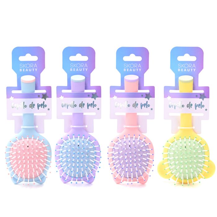 Cepillo de pelo neumatico con forma de animales con espejo colores pasteles x1u