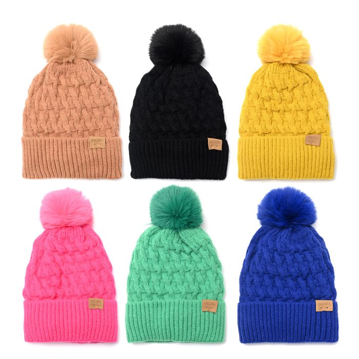 Gorro tejido mujer con pompom interior piel x1u