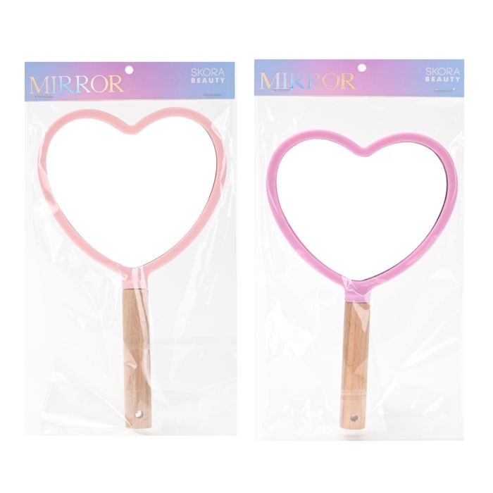 Espejo corazon con mango de madera x1u