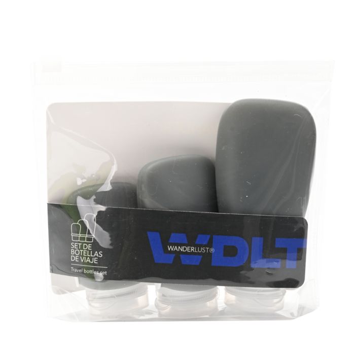 Set Envases Para Rellenar Viaje Gris x 3 Unidades de 30. 60. 90 ml de silicona con traba Wanderlu