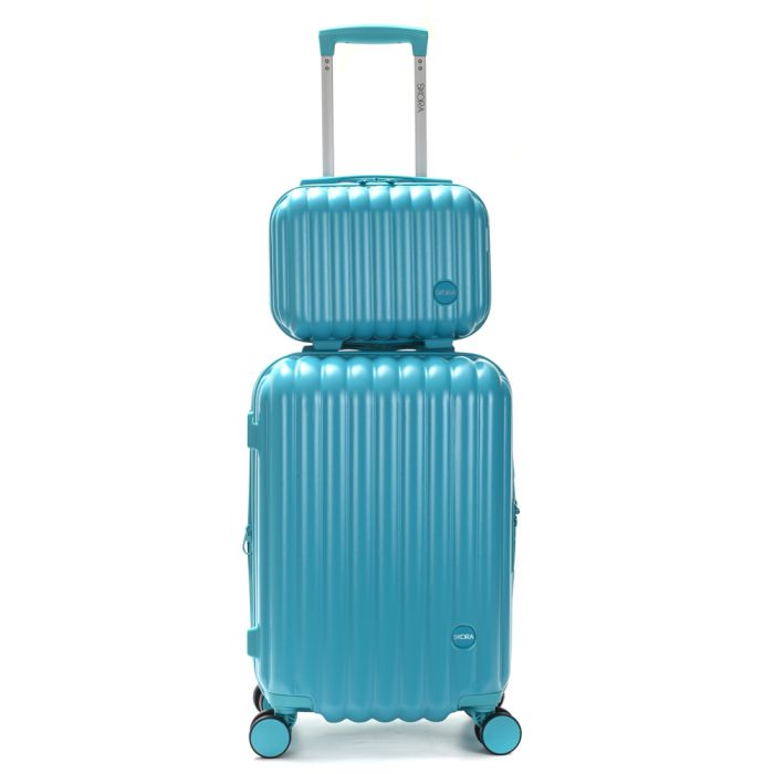 Set valija 20 pulg y Beauty SKR ABS Blue Curacao,4 ruedas dobles, con expansion y cerradura de com