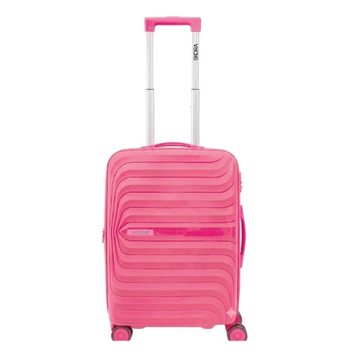 Valija 20 pulg SKR PP Fucsia ,4 ruedas dobles , con expansion y cerradura de combinacion y detalles