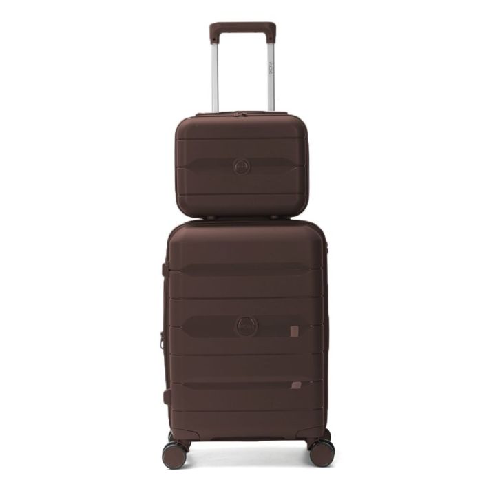 Set valija 20 pulg y Beauty SKR PP Chocolate ,4 ruedas dobles , con expansion y cerradura de combi
