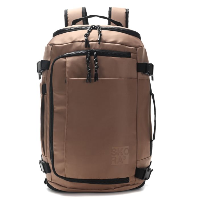 Mochila Travel SKR Camel con apertura frontal,compartimento portanotebook,bolsillo lateral antirro