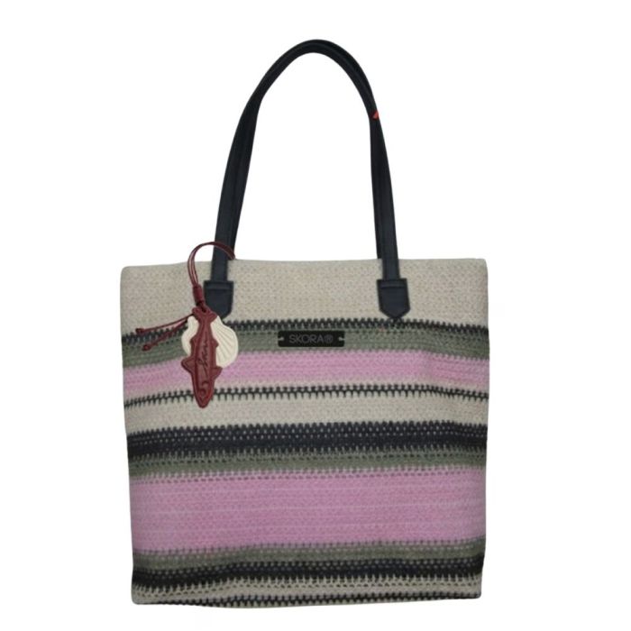 Bolso playero SKR crochet rayado con colgante 44x38x10cm x1u