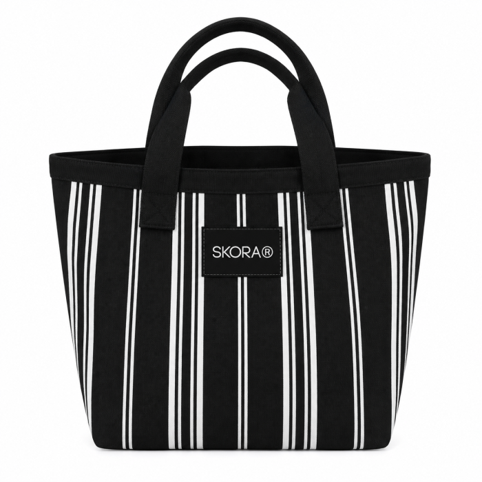 Bolso playero SKR tejido rayado con grifa PU 42x35cm x1u