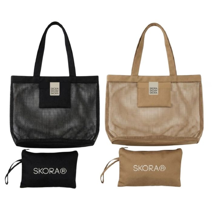 Bolso playero SKR mesh con portacosmetico 42x32x14 x1u