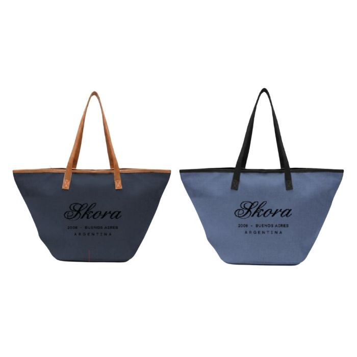 Bolso playero SKR simil denim con estampa 63x35x22cm x1u