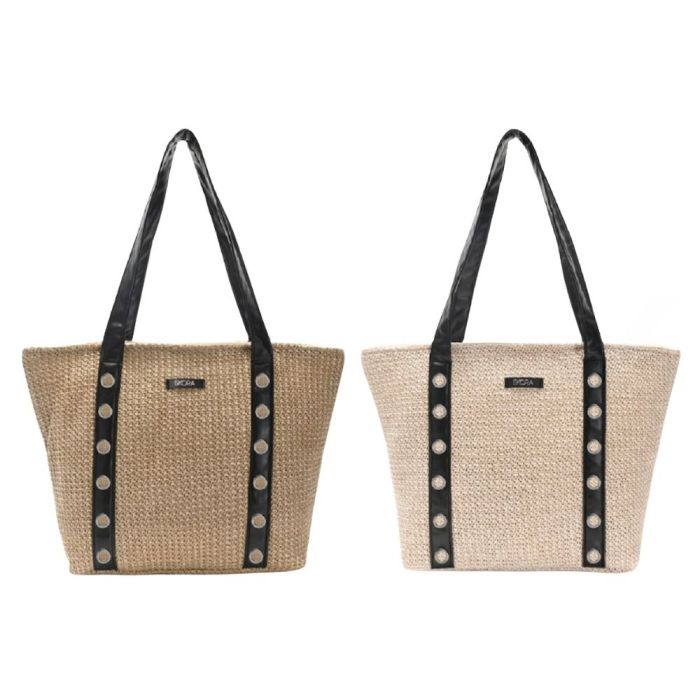 Bolso playero SKR simil rafia manijas con arandelas 50x32x15cm x1u