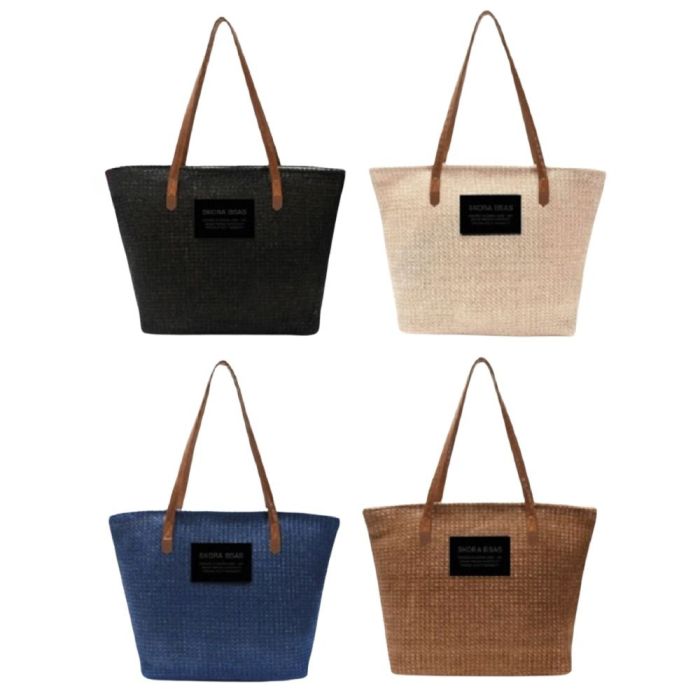 Bolso playero SKR simil rafia manijas pu 50x32x15cm x1u